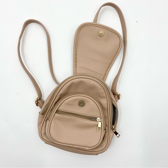 Minimalist Vegan Leather Nude Latte Classic Mini Backpack - Picture 10 of 11